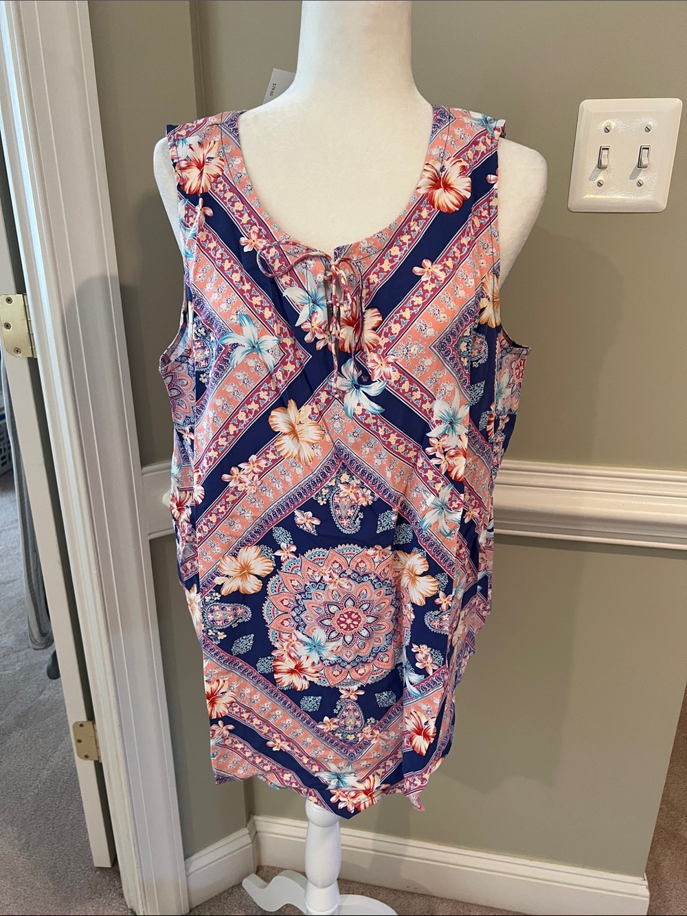 J. Jill Navy and Pink Floral Bandana Print Tank